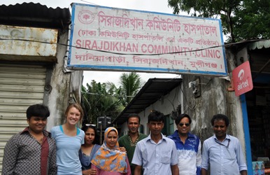 Kelsey Gleason with the team of investigators at the Sirajdikhan community clinic during her sampeling trip.
