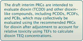 Text box stating: PRGs are not cleanup standards. They are upper concentration limits for specific chemicals in specific environmental media that are anticipated to protect human health or the environment. PRGs are useful for risk assessment and decision making at NPL sites.