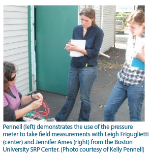 Pennell demonstrates the use of a pressure meter to take field measurements.