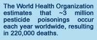 The World Health Organization (WHO) estimates that ~3 million pesticide poisonings occur each year worldwide, resulting in 220,000 deaths.