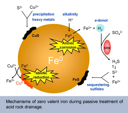 Mechanisms of zero valent iron during passive treatment of acid rock drainage.