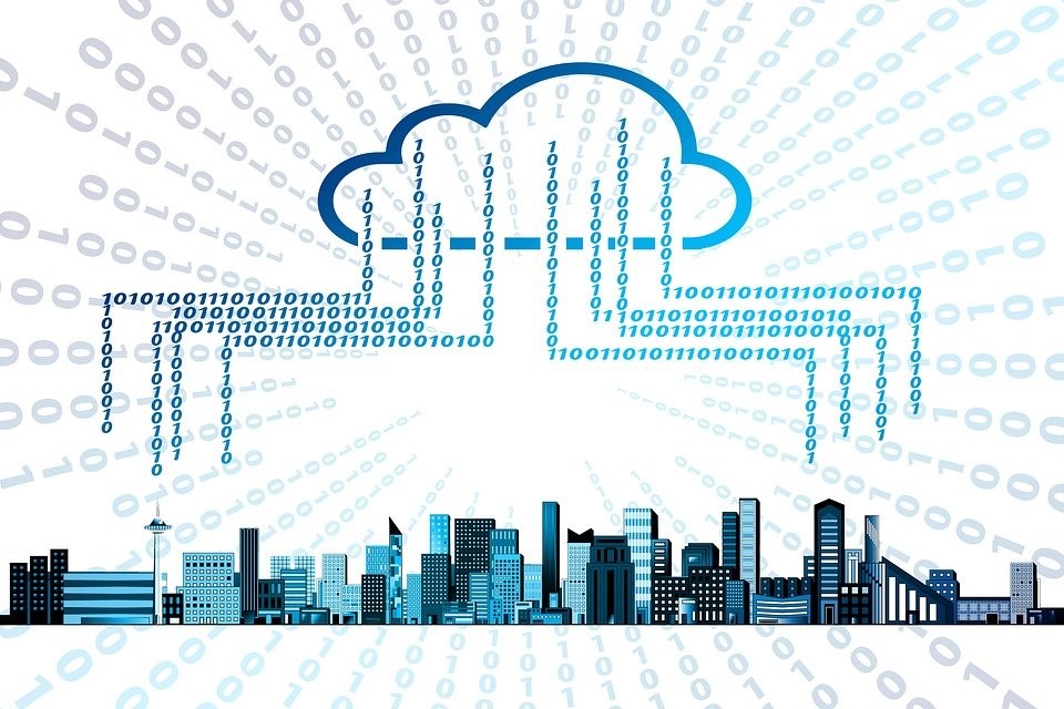 data cloud over cityscape