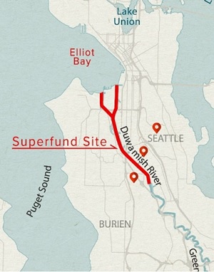 Location of the Superfund site on the Lower Duwamish River.