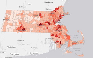 Massachusetts COVID-19 map by city as of May 13, 2020